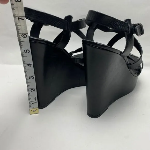 VERA WANG Black Leather Wedge Platform Sandals Size 9.5