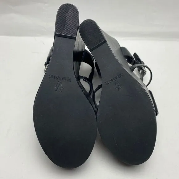 VERA WANG Black Leather Wedge Platform Sandals Size 9.5