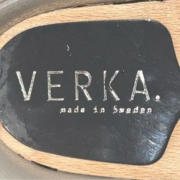 VERKA Jobba Gray Stone Swedish Slip On Wooden Patent Leather Chunky Clog Shoes