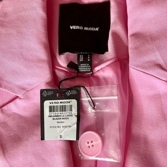 Vero Moda Carmen Long Sleeve Loose Blazer in Bonbon (Pink), Size Small. NWT!