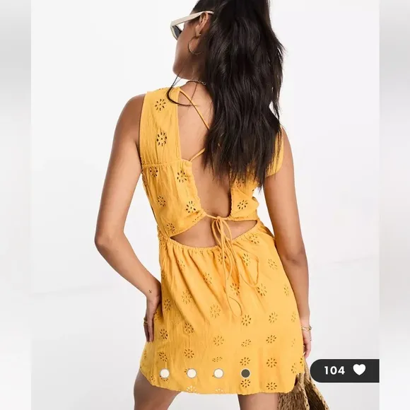 Vero Moda Vmmaja Mini Dress‎ Eyelet Cross Back Women’s Radiant Yellow XXL NWT