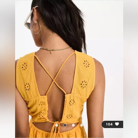 Vero Moda Vmmaja Mini Dress‎ Eyelet Cross Back Women’s Radiant Yellow XXL NWT