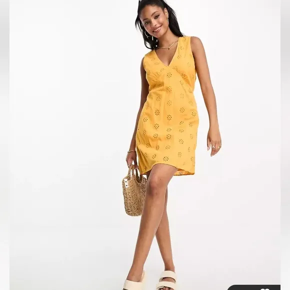 Vero Moda Vmmaja Mini Dress‎ Eyelet Cross Back Women’s Radiant Yellow XXL NWT