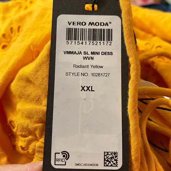 Vero Moda Vmmaja Mini Dress‎ Eyelet Cross Back Women’s Radiant Yellow XXL NWT