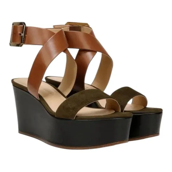 Veronica Beard Hurley Cross Ankle Strap Wedge Platform Sandals Size 7