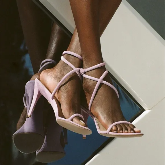 VERONICA BEARD MARCELINE purple Suede Crisscross ankle wrap strappy Sandal heels