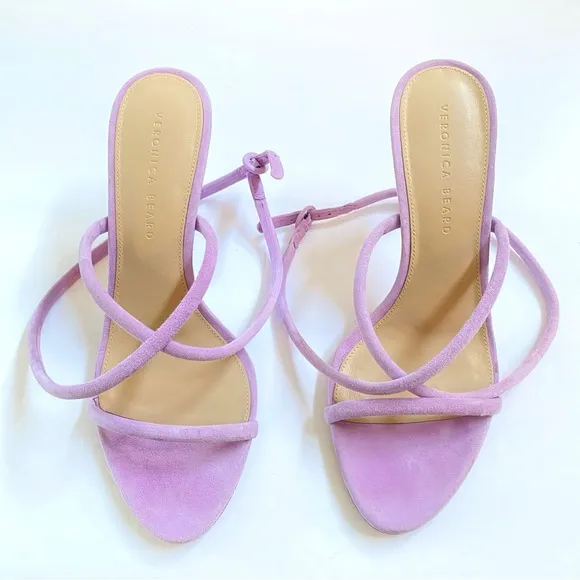 VERONICA BEARD MARCELINE purple Suede Crisscross ankle wrap strappy Sandal heels