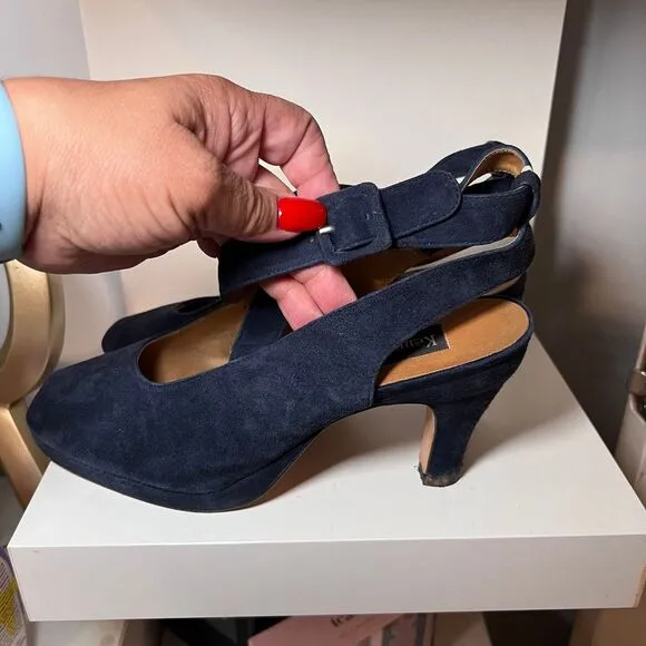 VGT Kenneth Cole Navy Blue Suede Peep-Toe Mary Jane‎ Pumps-Size 9.5