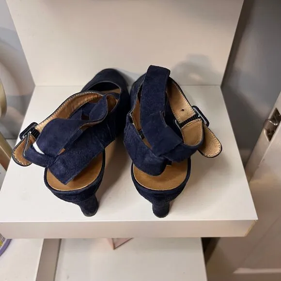 VGT Kenneth Cole Navy Blue Suede Peep-Toe Mary Jane‎ Pumps-Size 9.5