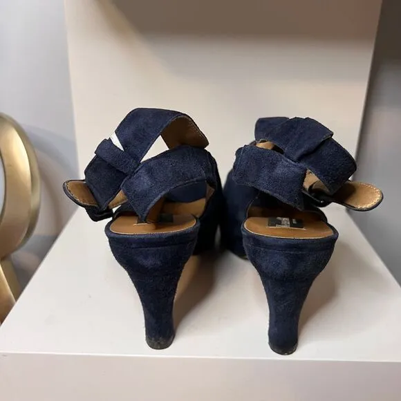 VGT Kenneth Cole Navy Blue Suede Peep-Toe Mary Jane‎ Pumps-Size 9.5