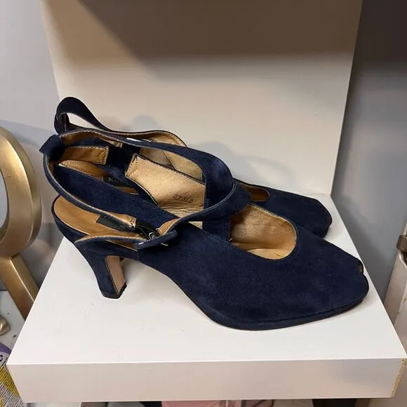 VGT Kenneth Cole Navy Blue Suede Peep-Toe Mary Jane‎ Pumps-Size 9.5