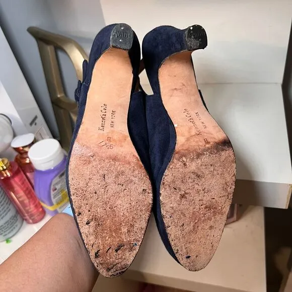 VGT Kenneth Cole Navy Blue Suede Peep-Toe Mary Jane‎ Pumps-Size 9.5