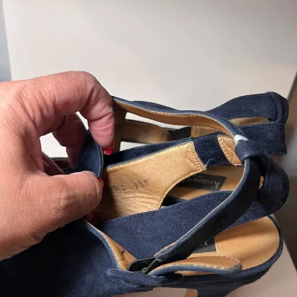 VGT Kenneth Cole Navy Blue Suede Peep-Toe Mary Jane‎ Pumps-Size 9.5