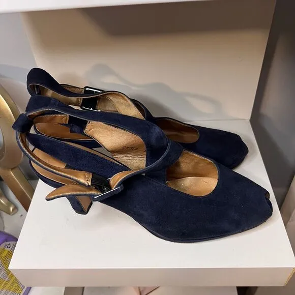 VGT Kenneth Cole Navy Blue Suede Peep-Toe Mary Jane‎ Pumps-Size 9.5