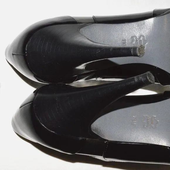 VIA SPIGA 7.5 M BLACK METALLIC GRAY PATENT LEATHER LACE UP PUMPS HEELS SHOES