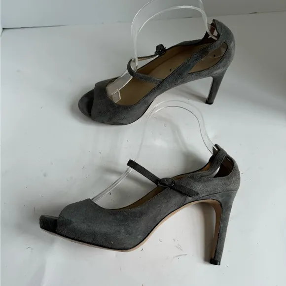 Via Spiga Heels Women 7 Neely Grey Suede Mary Jane Stiletto Platform Shoes