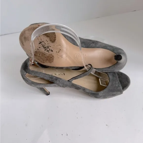 Via Spiga Heels Women 7 Neely Grey Suede Mary Jane Stiletto Platform Shoes