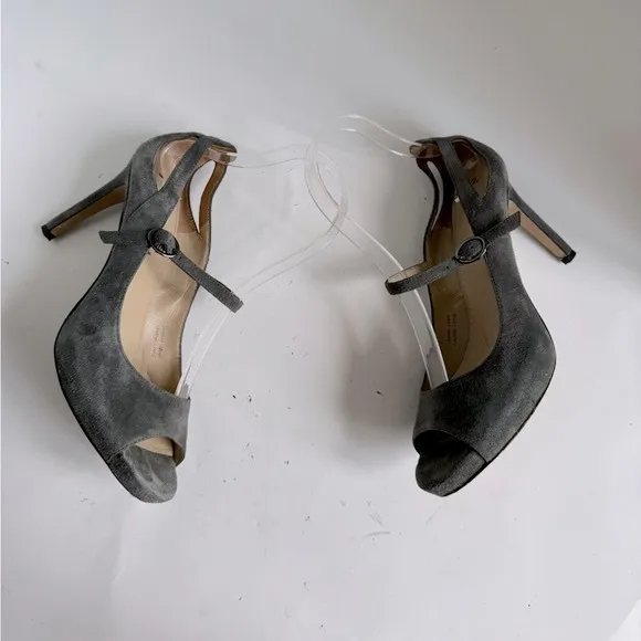 Via Spiga Heels Women 7 Neely Grey Suede Mary Jane Stiletto Platform Shoes