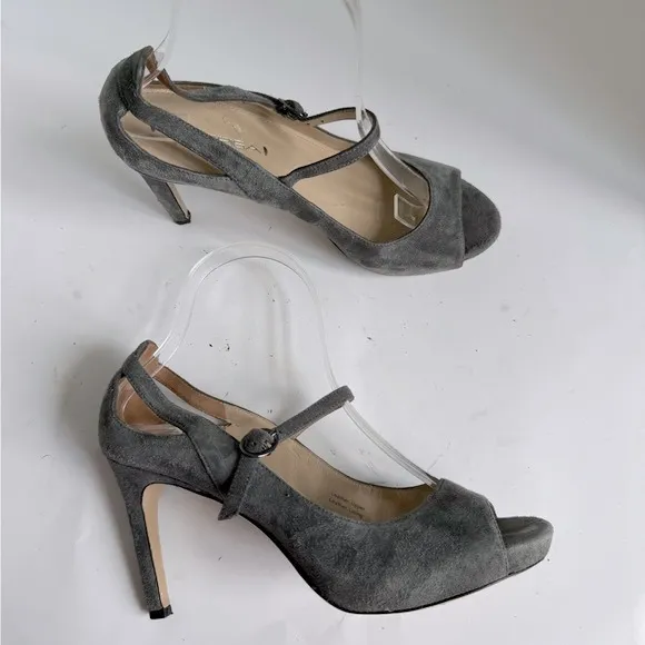Via Spiga Heels Women 7 Neely Grey Suede Mary Jane Stiletto Platform Shoes