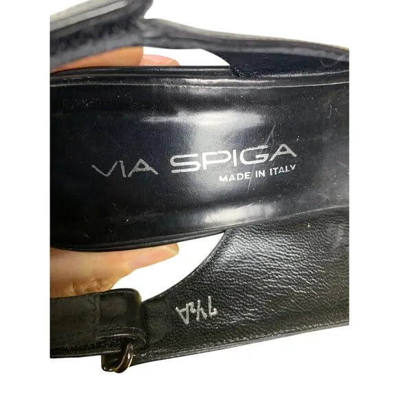Via Spiga Lavina Black Leather Sling Back Peep Toe Platform Heels - size  7.5 A