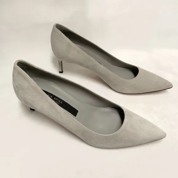 VIA SPIGA NIKOLE 55 LEATHER SUEDE GRAY PUMP HEELS