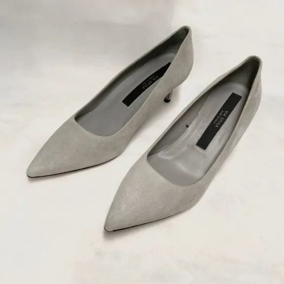VIA SPIGA NIKOLE 55 LEATHER SUEDE GRAY PUMP HEELS