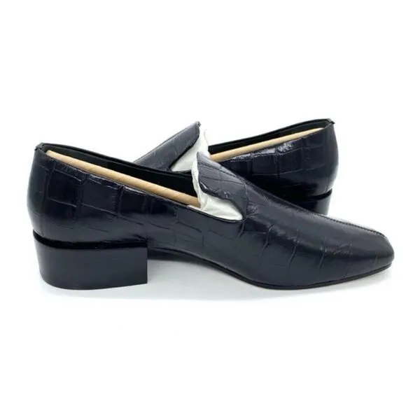 Via Spiga Women's Baudelaire Loafer Black Embossed Leather New