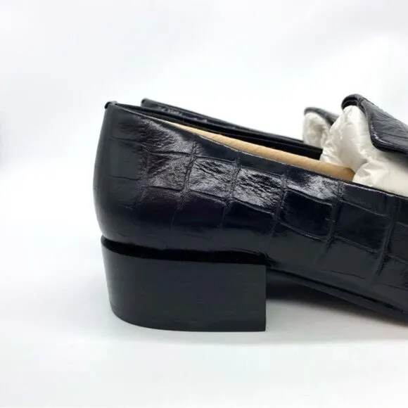 Via Spiga Women's Baudelaire Loafer Black Embossed Leather New