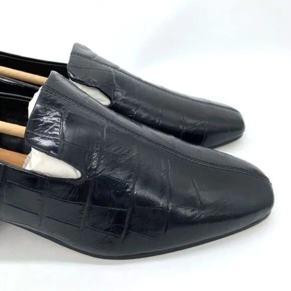 Via Spiga Women's Baudelaire Loafer Black Embossed Leather New