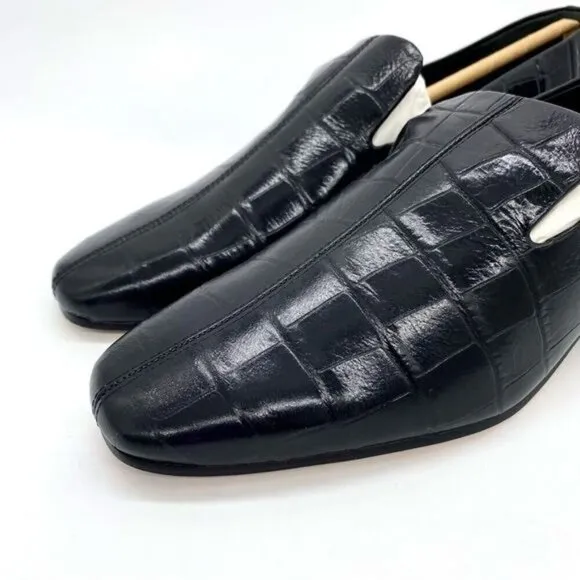 Via Spiga Women's Baudelaire Loafer Black Embossed Leather New