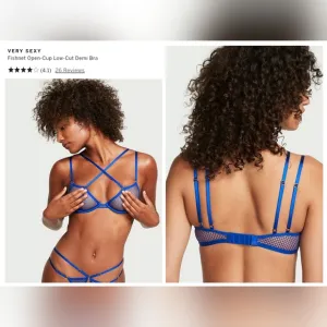 Victoria's secret very sexy fishnet open cup demi bra LARGE BLUE