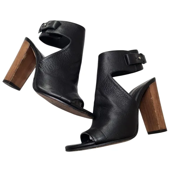 Vince Addie high heels black leather block chunky heel ankle strap shoes size 7