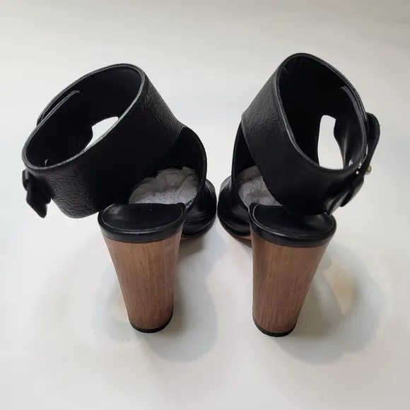 Vince Addie high heels black leather block chunky heel ankle strap shoes size 7
