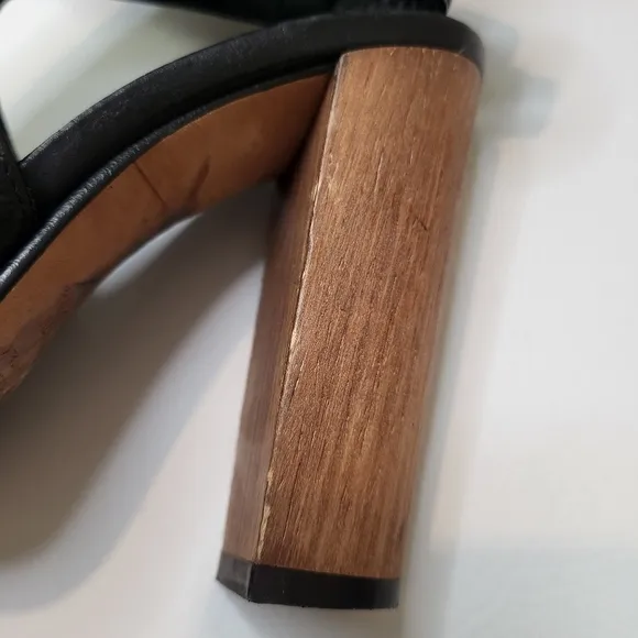 Vince Addie high heels black leather block chunky heel ankle strap shoes size 7