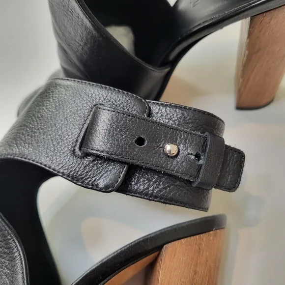 Vince Addie high heels black leather block chunky heel ankle strap shoes size 7