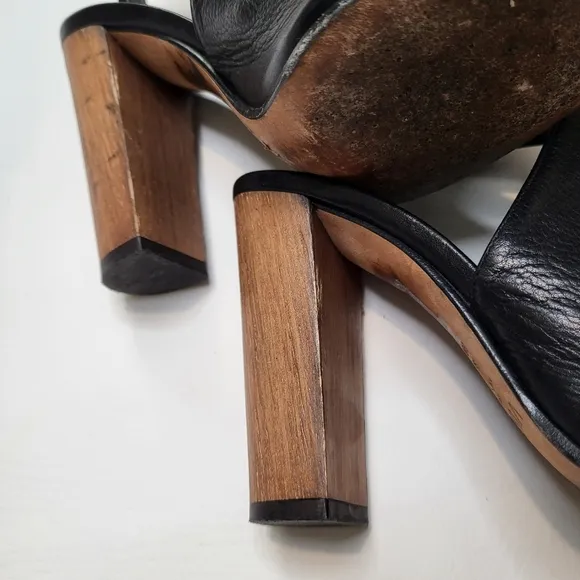 Vince Addie high heels black leather block chunky heel ankle strap shoes size 7
