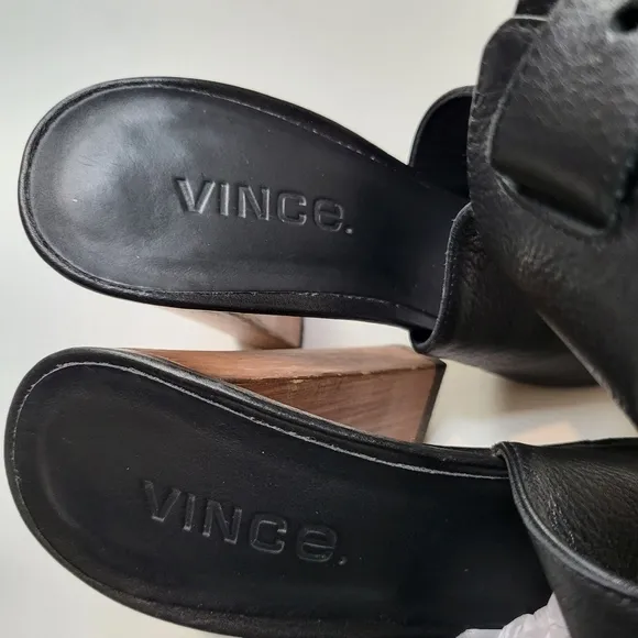 Vince Addie high heels black leather block chunky heel ankle strap shoes size 7