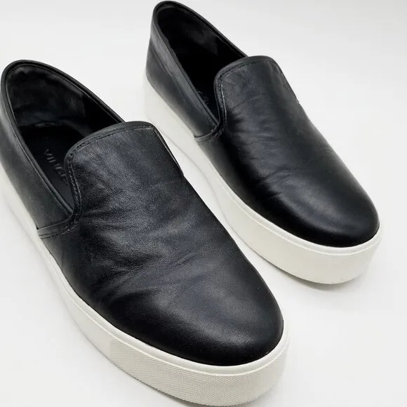 Vince Brenden B Black Leather Slip On Platform Sneaker Shoes Women's 7.5 M $225