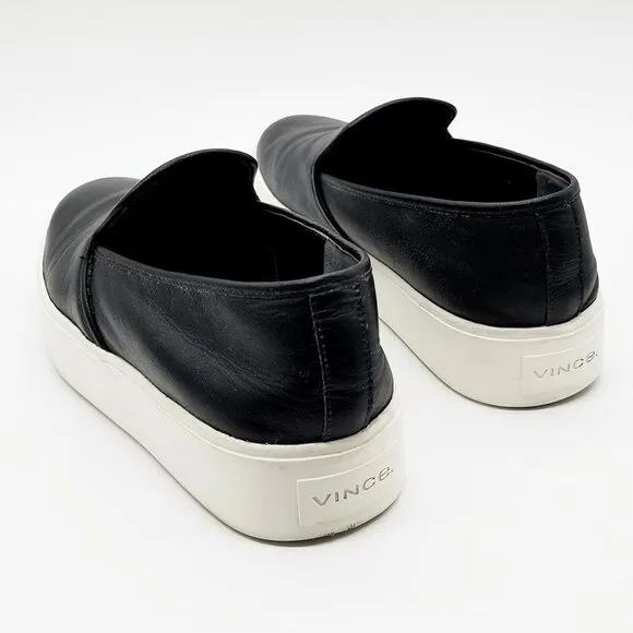 Vince Brenden B Black Leather Slip On Platform Sneaker Shoes Women's 7.5 M $225