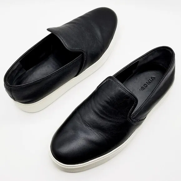 Vince Brenden B Black Leather Slip On Platform Sneaker Shoes Women's 7.5 M $225