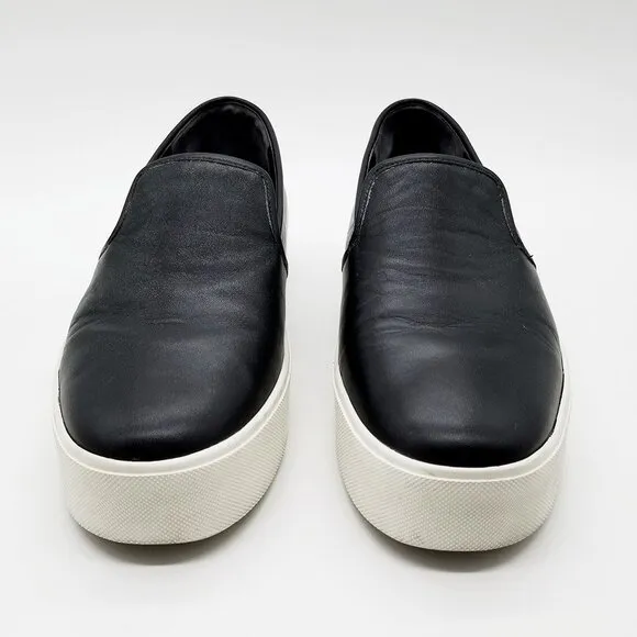 Vince Brenden B Black Leather Slip On Platform Sneaker Shoes Women's 7.5 M $225
