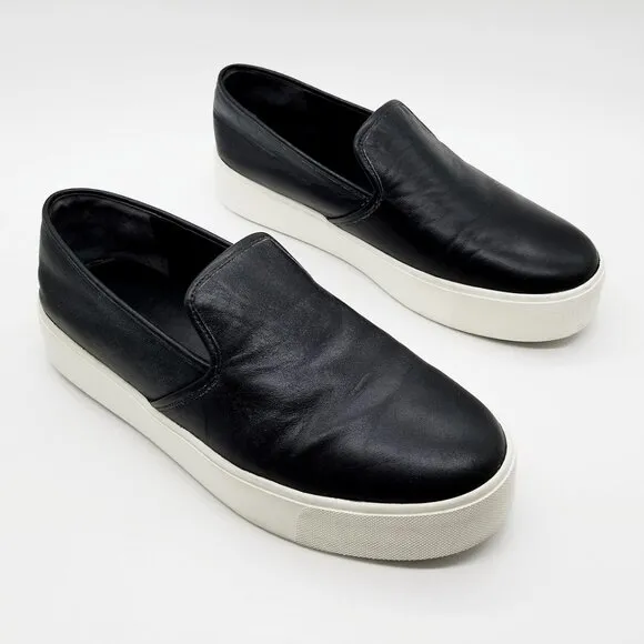 Vince Brenden B Black Leather Slip On Platform Sneaker Shoes Women's 7.5 M $225