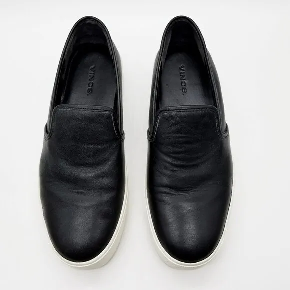 Vince Brenden B Black Leather Slip On Platform Sneaker Shoes Women's 7.5 M $225