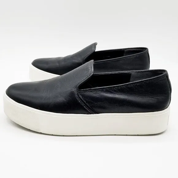 Vince Brenden B Black Leather Slip On Platform Sneaker Shoes Women's 7.5 M $225