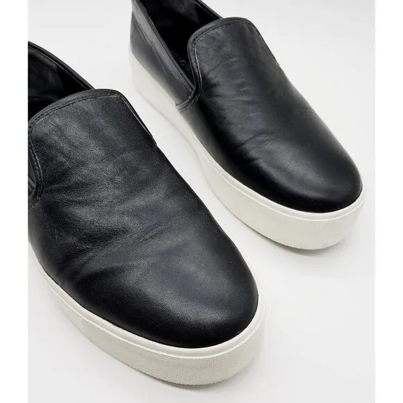 Vince Brenden B Black Leather Slip On Platform Sneaker Shoes Women's 7.5 M $225