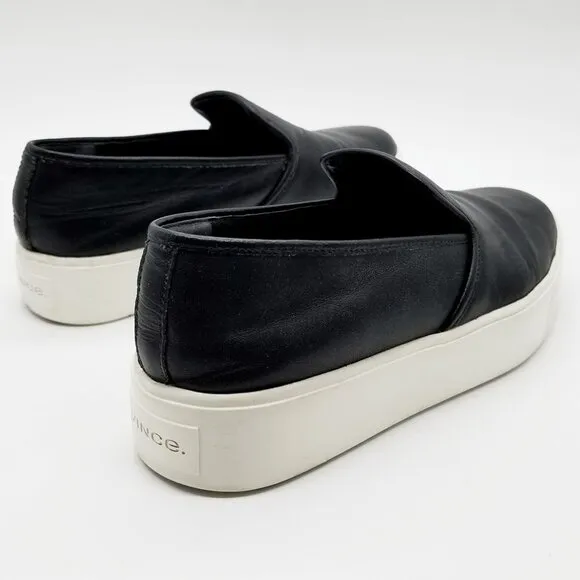 Vince Brenden B Black Leather Slip On Platform Sneaker Shoes Women's 7.5 M $225