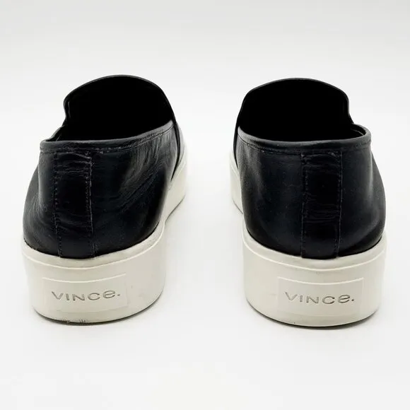 Vince Brenden B Black Leather Slip On Platform Sneaker Shoes Women's 7.5 M $225