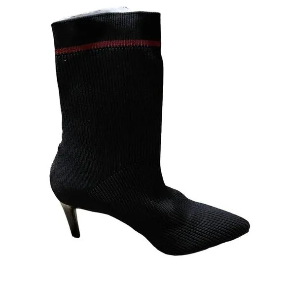 Vince Camuto Black Knit Pull-on Roreeta Heeled Stretch Knit Sock Boots 8 NEW
