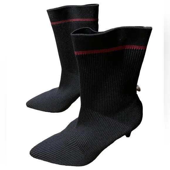 Vince Camuto Black Knit Pull-on Roreeta Heeled Stretch Knit Sock Boots 8 NEW