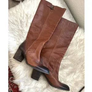 Vince Camuto genuine leather cognac knee high chunky mid boot